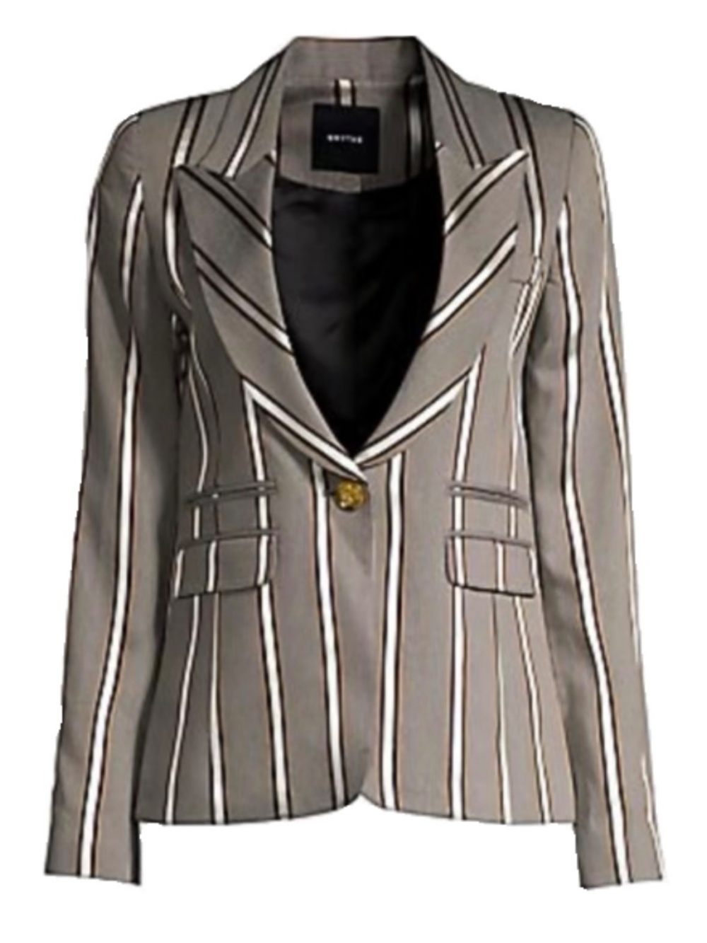Smythe Striped Peaked Lapel Blazer Size 4 - Grey Black and White Ribbon Stripe